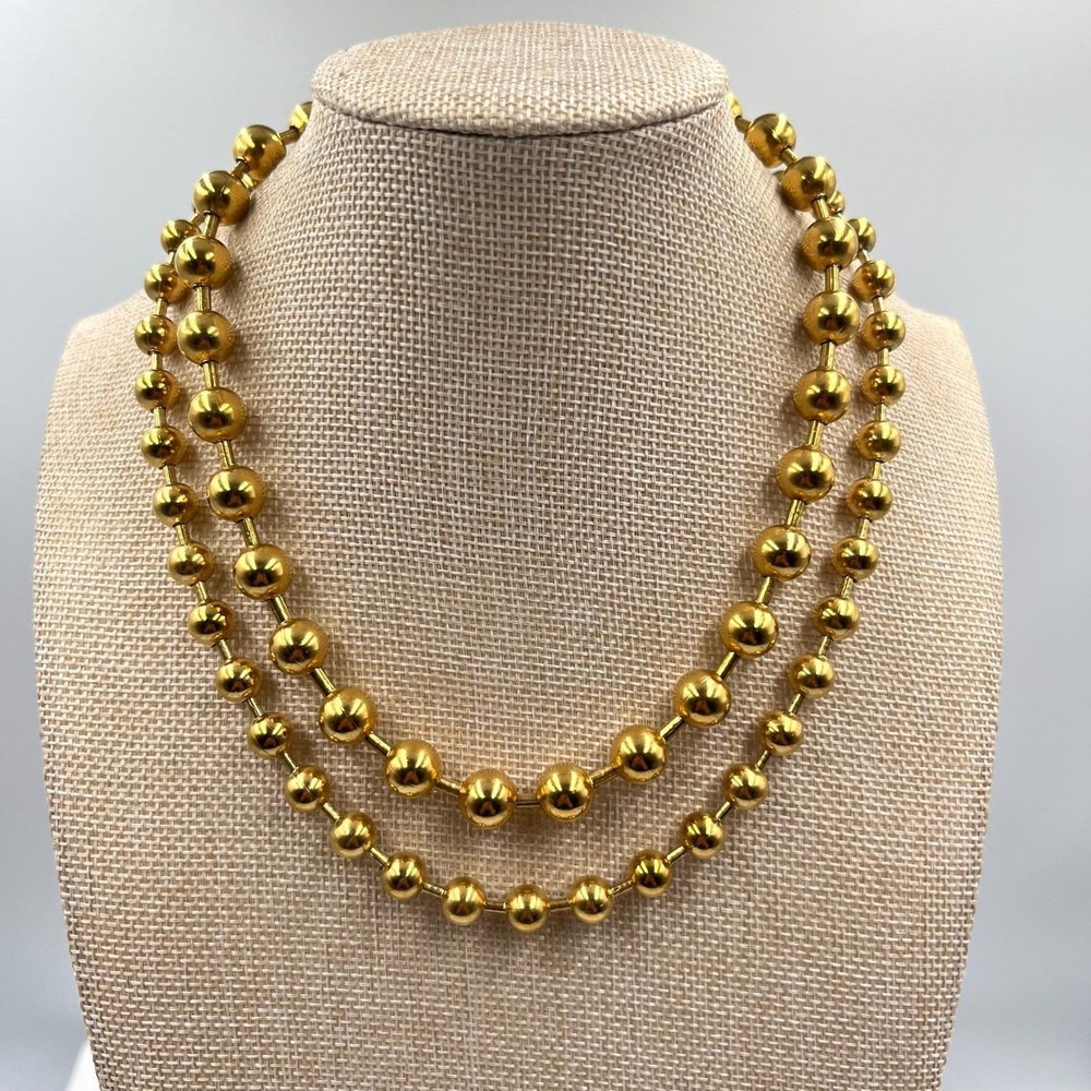 Vintage Y2K Gold Tone Oversized Ball Chain Necklace & Bracelet Set Retro Classic - Picture 6 of 8
